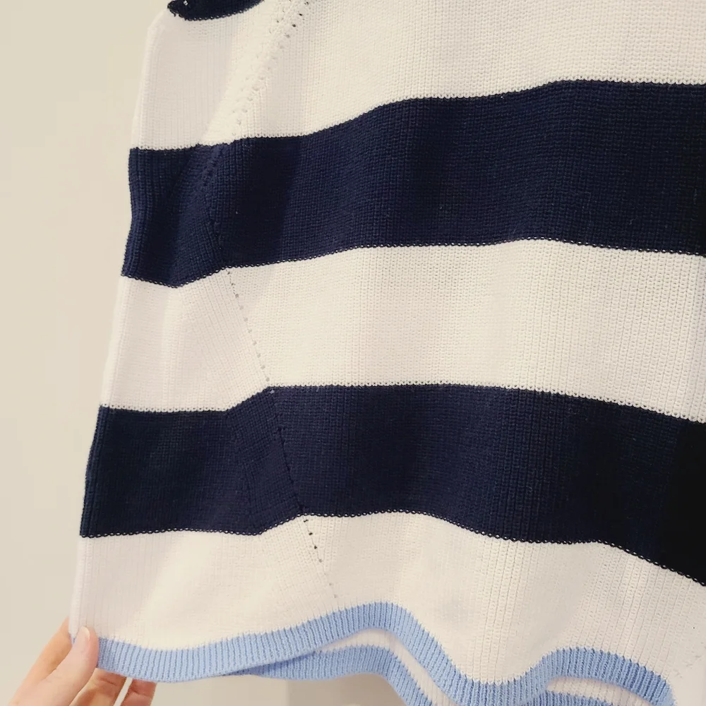 Crown & Ivy White And Navy Striped  Cotton Knit Sweater Tank Top - Picture 3 of 8